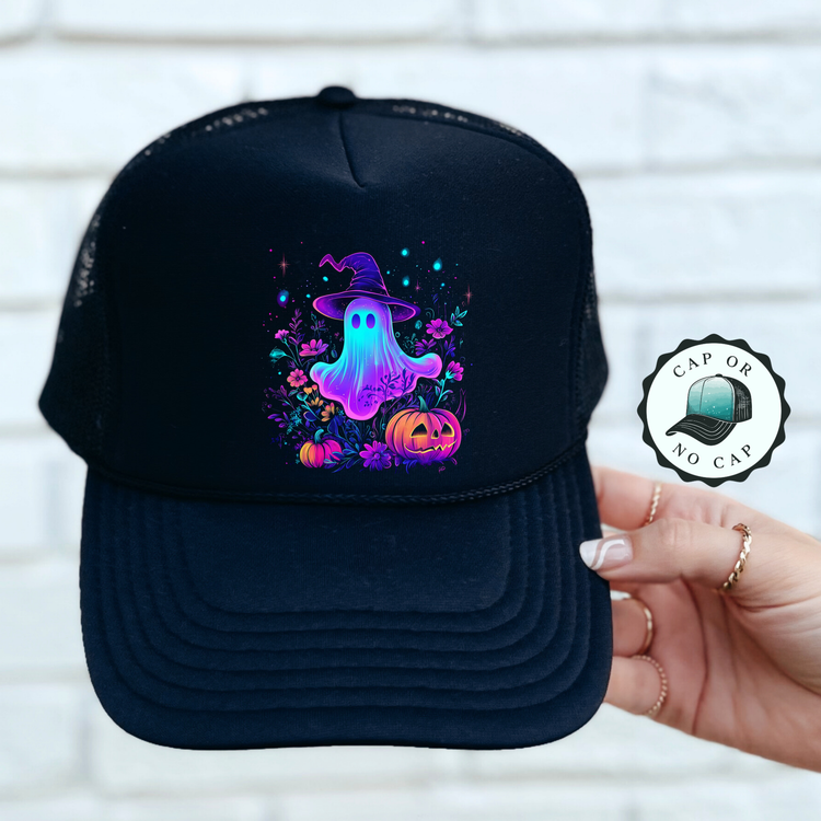 Ghost Halloween Neon Foam Trucker Hat