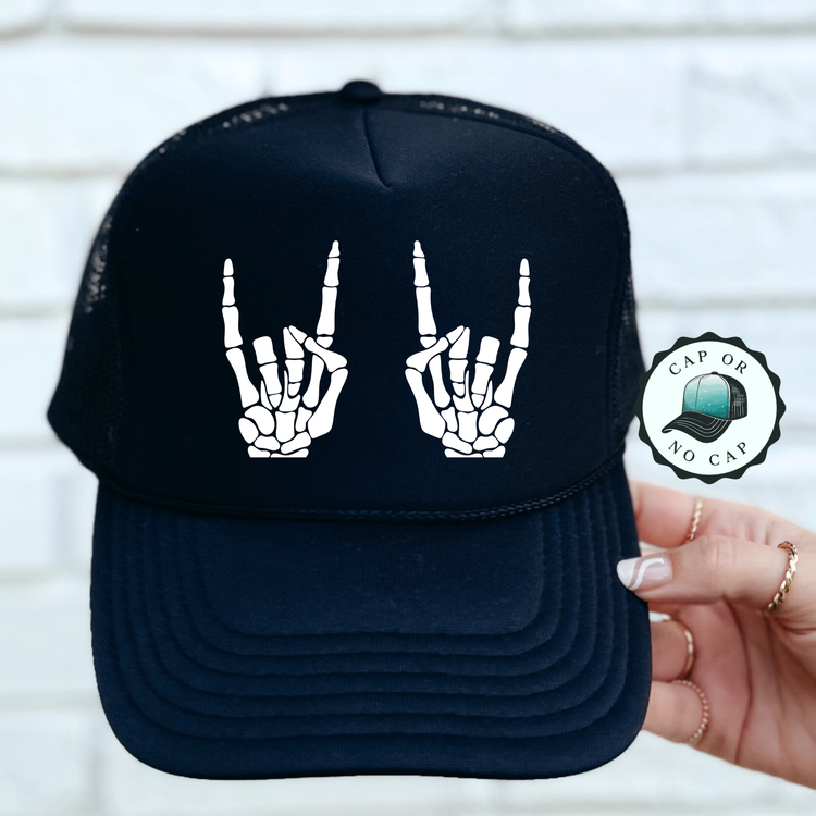 Rocker Skull Hands Foam Trucker Hat