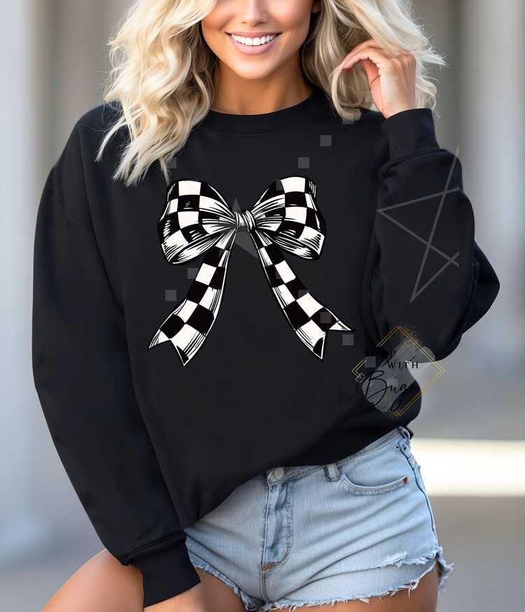 Checkered Bow Sweatshirt or Hoodie