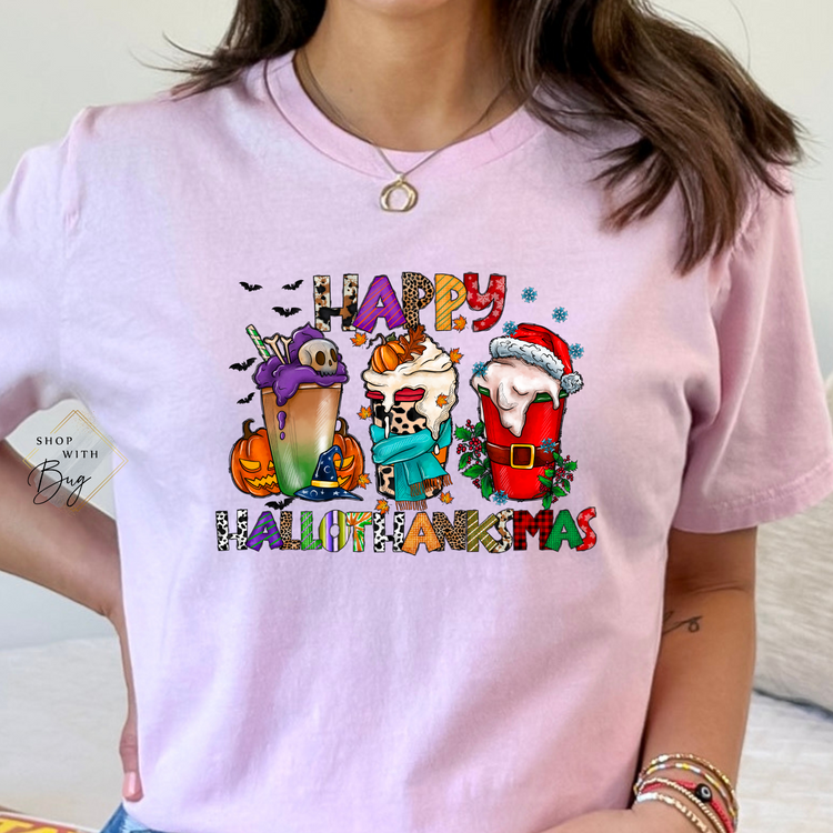 Happy Hallothankmas Short Sleeve Shirt