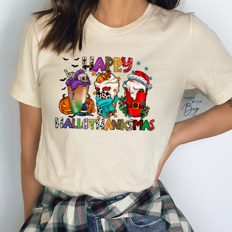 Happy Hallothankmas Short Sleeve Shirt
