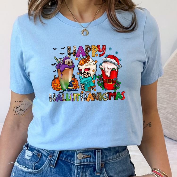 Happy Hallothankmas Short Sleeve Shirt
