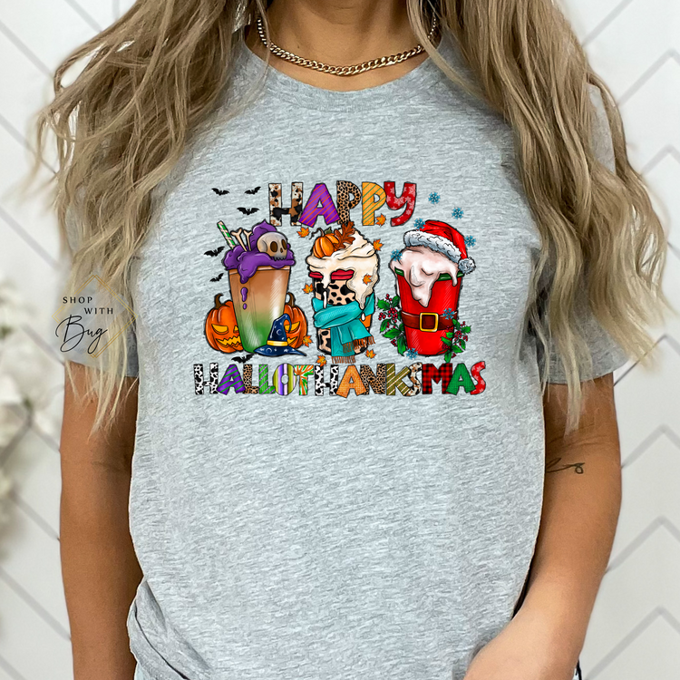 Happy Hallothankmas Short Sleeve Shirt