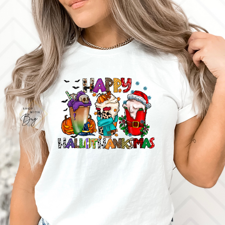 Happy Hallothankmas Short Sleeve Shirt