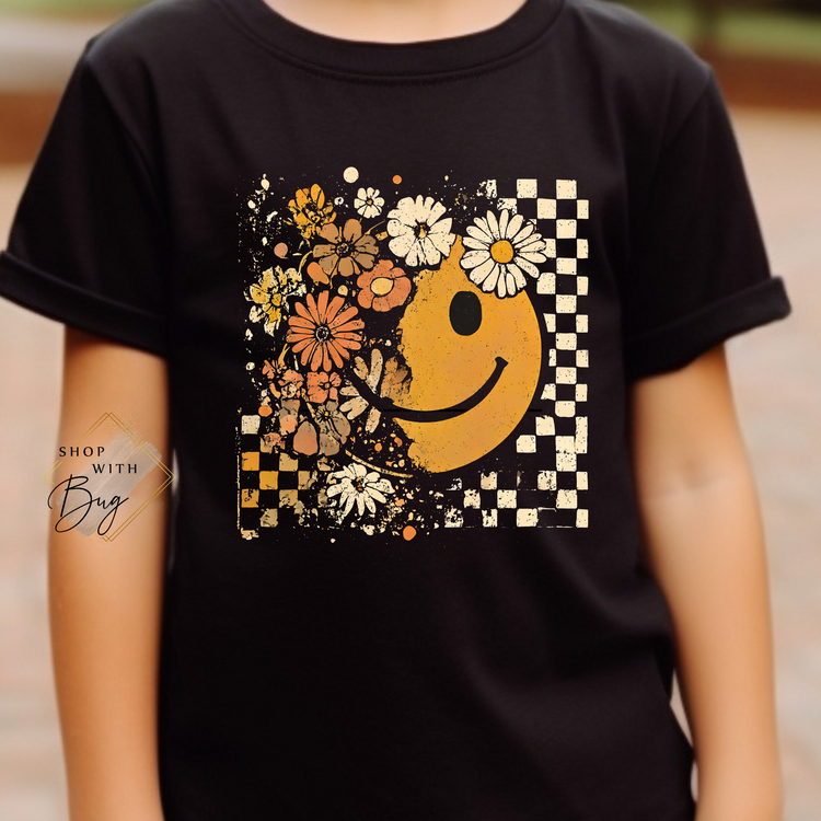 Smiley Retro Checkered Face Kids Shirt