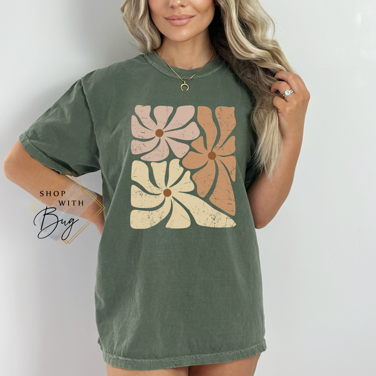 Retro Flowers, boho flowers comfort colors tee