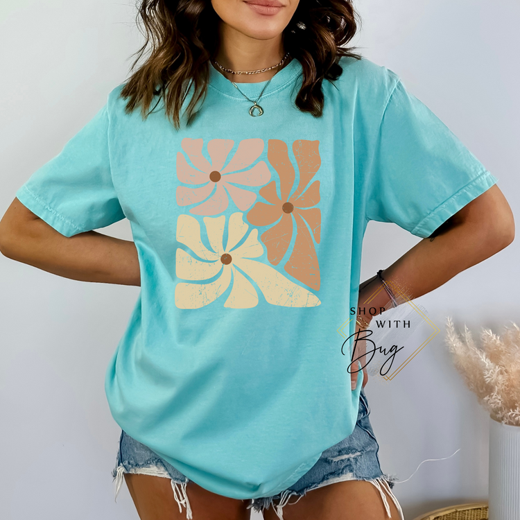 Retro Flowers, boho flowers comfort colors tee