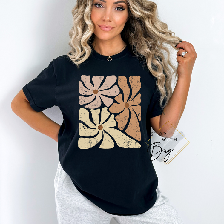 Retro Flowers, boho flowers comfort colors tee