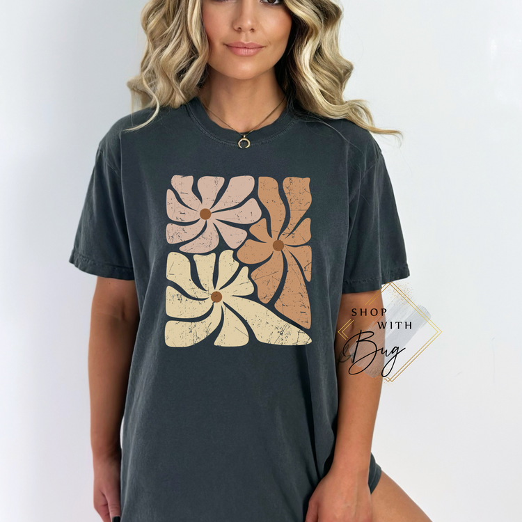 Retro Flowers, boho flowers comfort colors tee