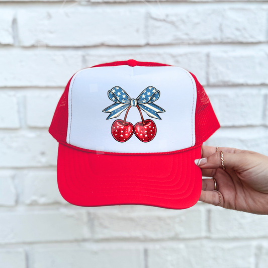 Cherry Bow Foam Trucker Hat