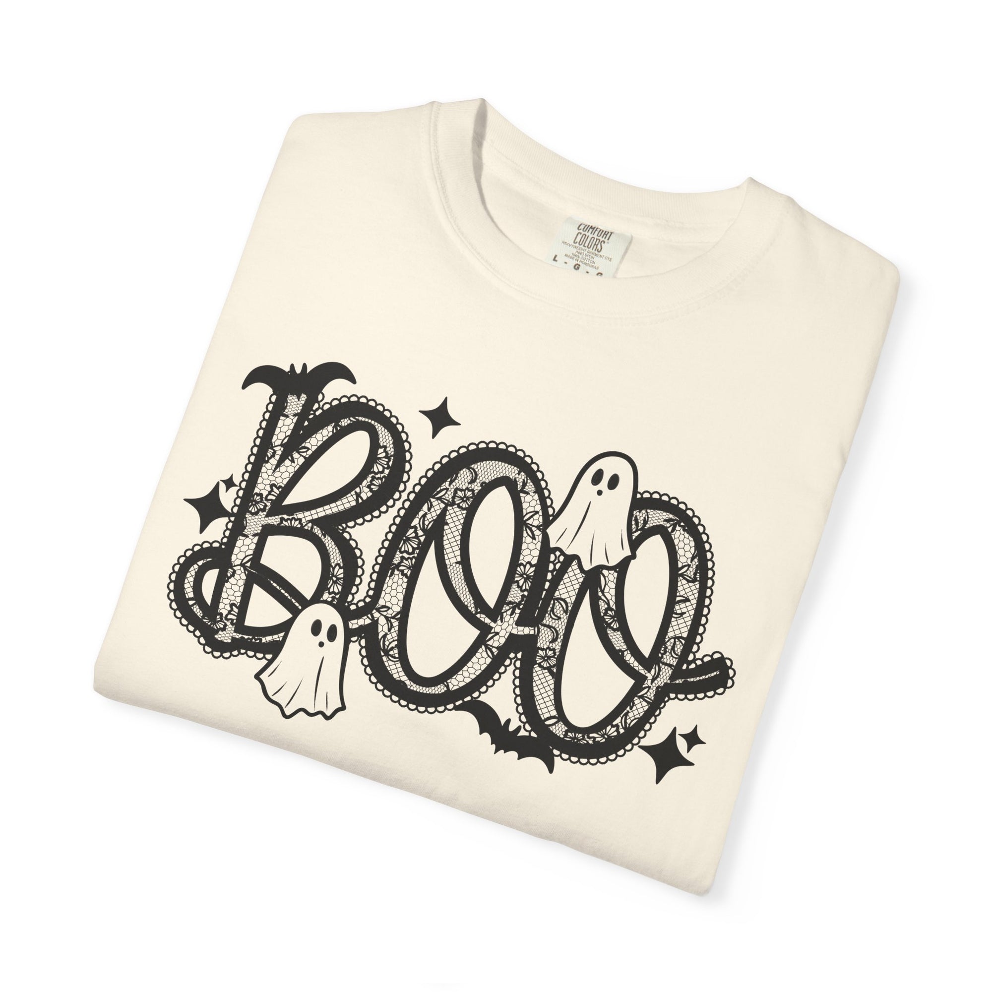 BOO Lace Halloween T-Shirt Comfort Color For Women
