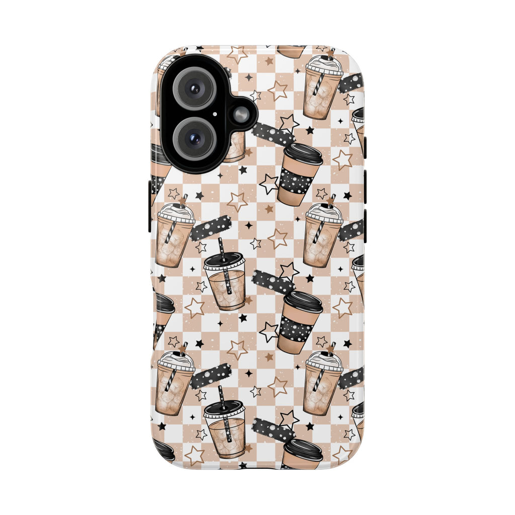 Iced Coffee Phone Case, Checkered tough case Case, Cute coffee Phone Cover