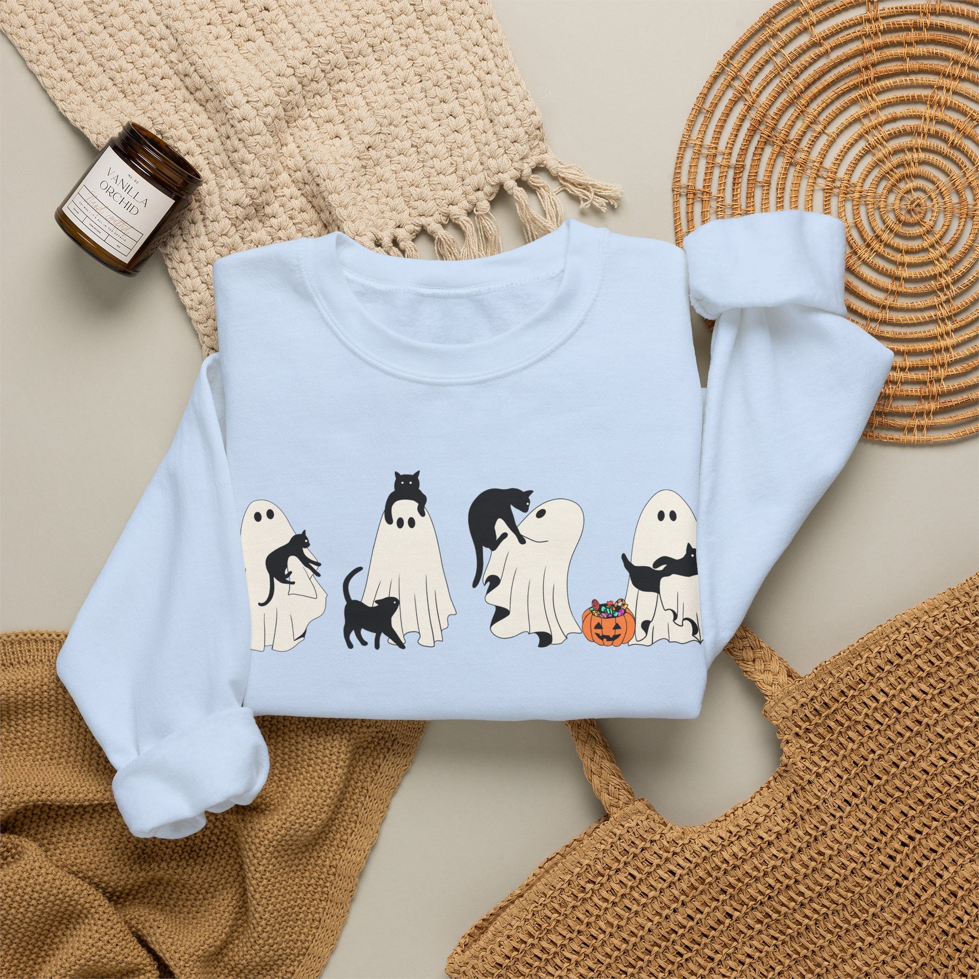 Cat Ghost Pumpkins Sweatshirt, Trendy Halloween Sweater, Spooky Season Sweater, Fall Vibes, Cute Pumpkin Sweatshirt