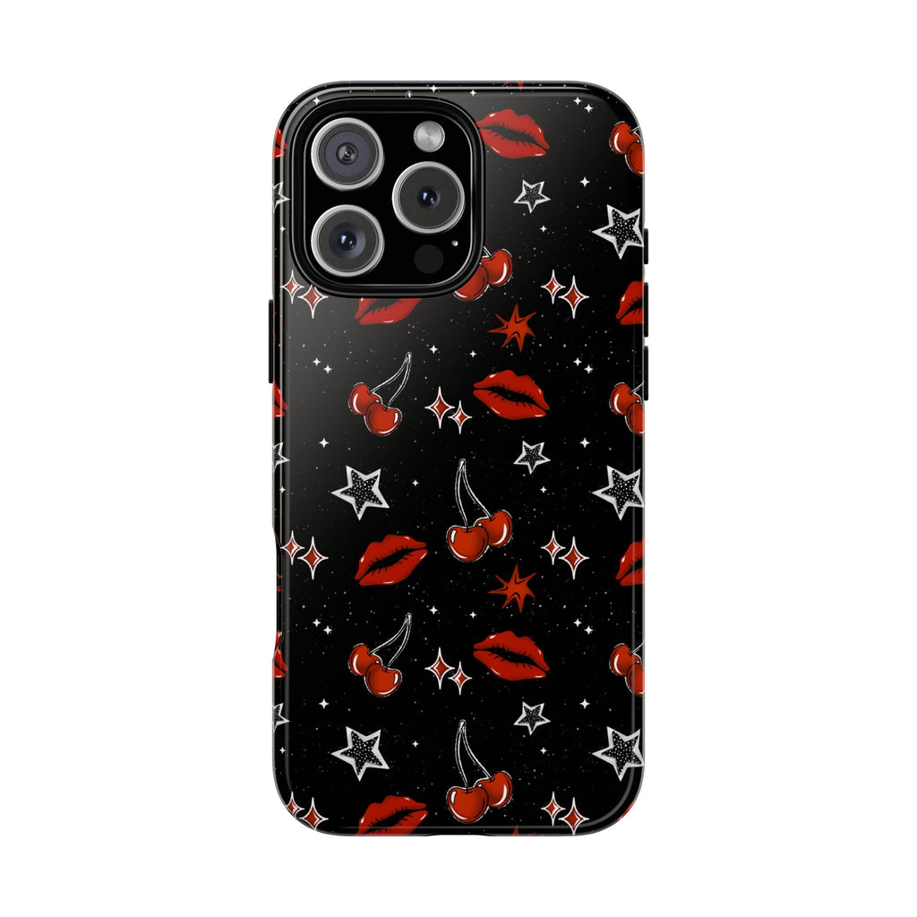 Cherry Lips Stars Phone Case, Cherry tough case Case, Cute Punk Phone Cover