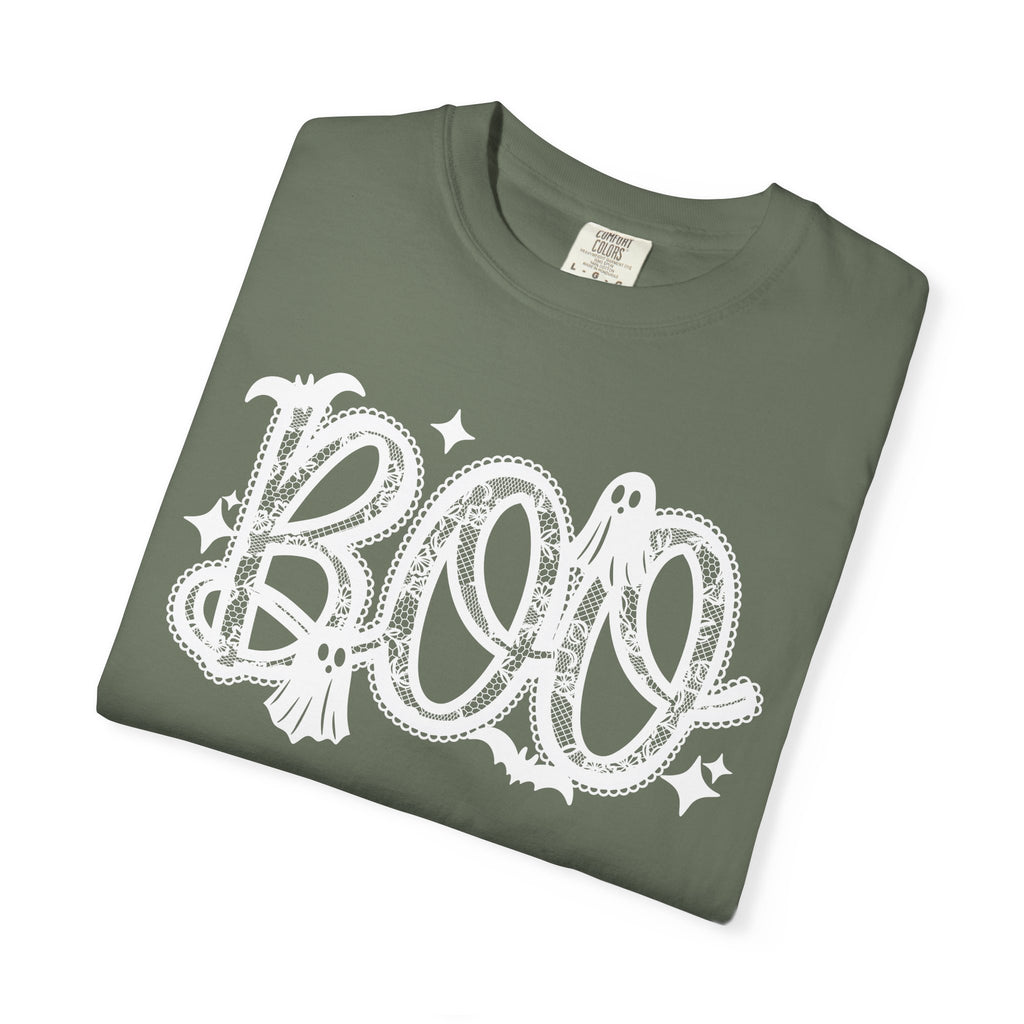 BOO Lace Halloween T-Shirt Comfort Color For Women