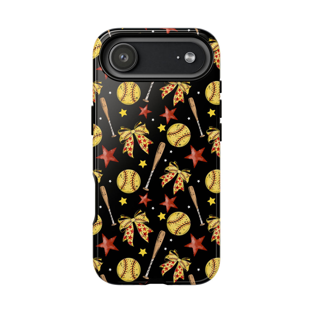 Softball Star Themed Phone Case, Stars checkered tough case Case, Cute Bow Phone Cover