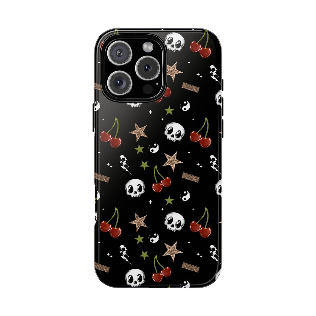Skull Cherry Leopard Stars Phone Case, Cherry tough case Case, Cute Punk Phone Cover