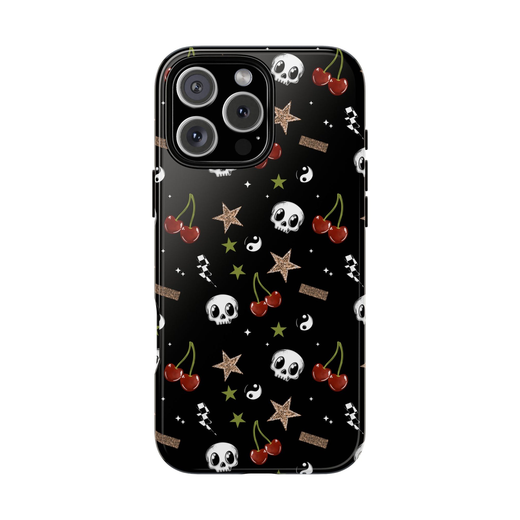 Skull Cherry Leopard Stars Phone Case, Cherry tough case Case, Cute Punk Phone Cover