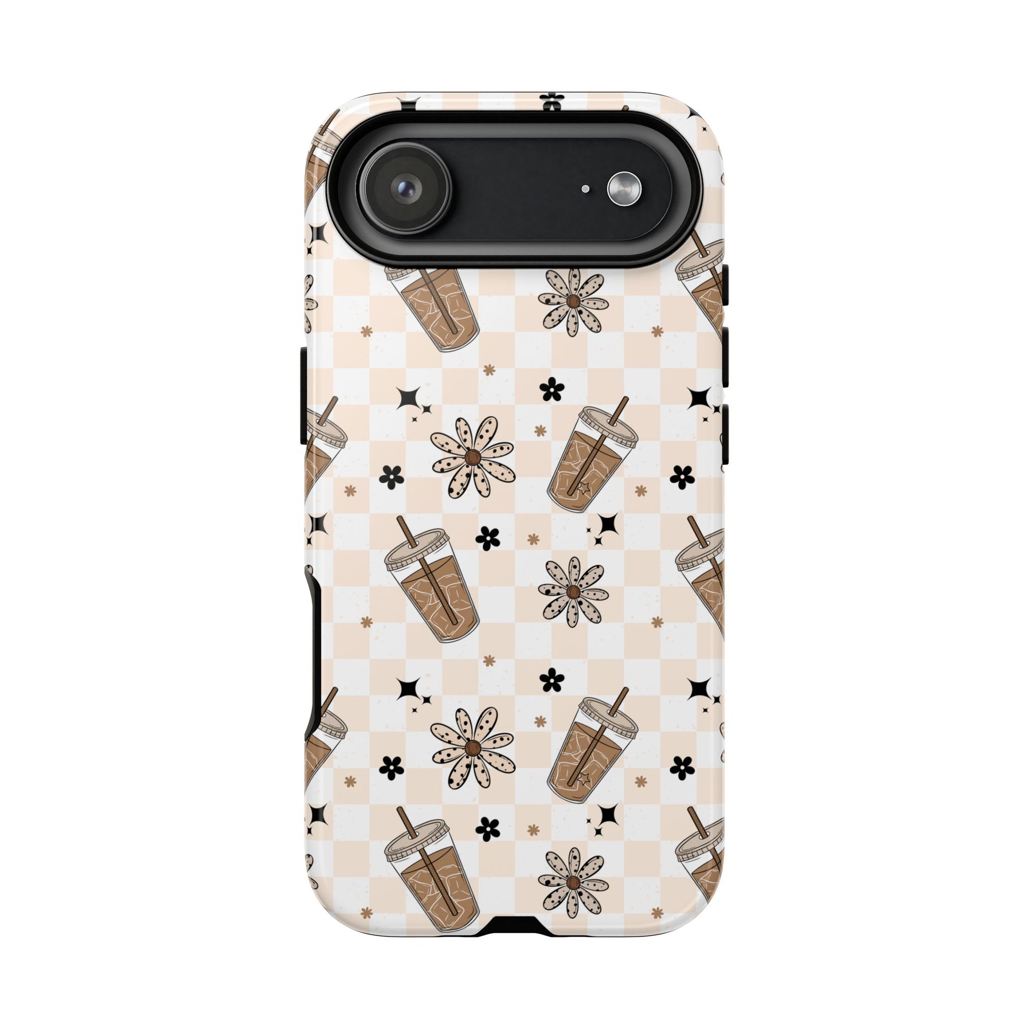Iced Coffee Phone Case, Checkered tough case Case, Cute Floral coffee Phone Cover