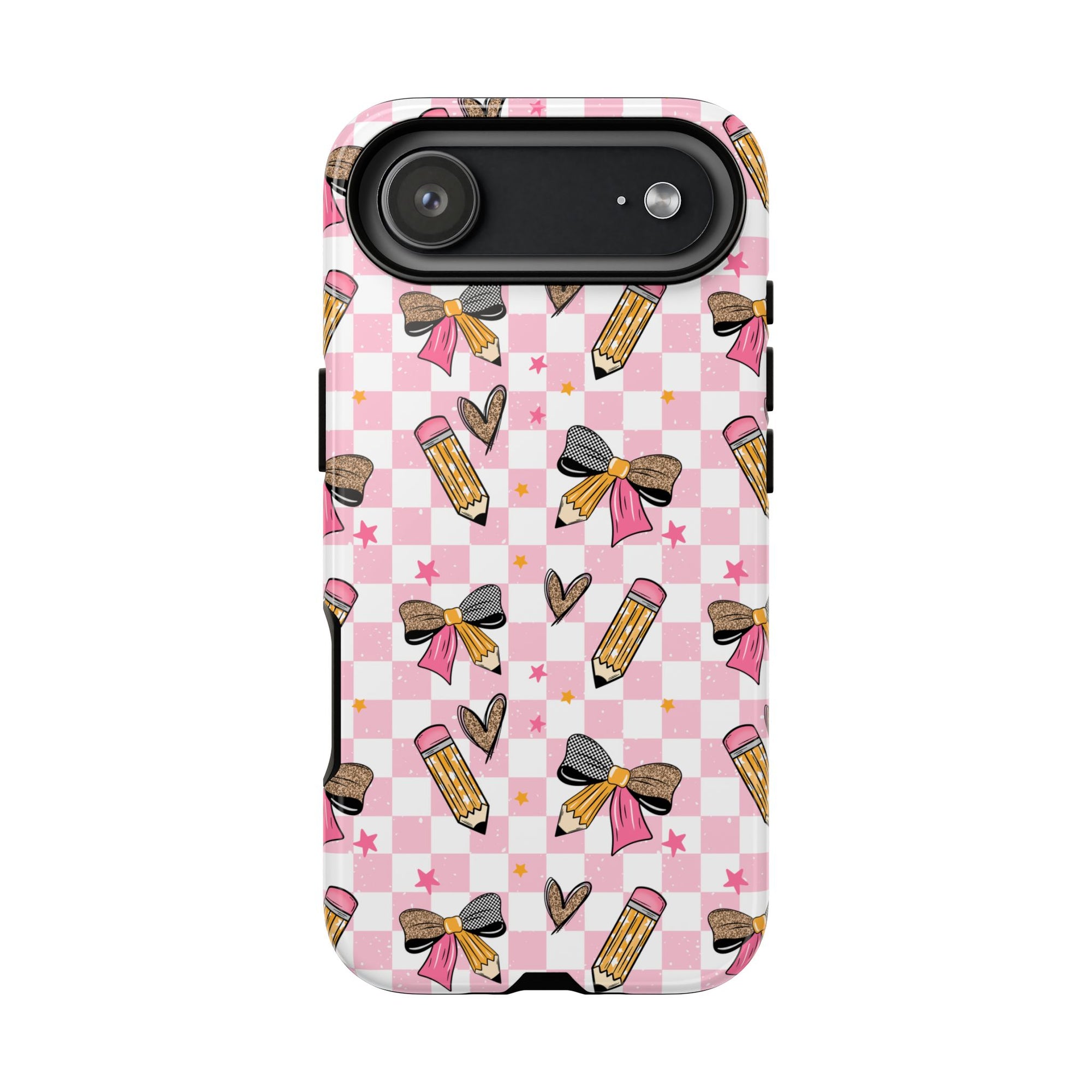 Pink Checkered Teacher Life Phone Case, Pencils tough case Case, Cute TeacherPhone Cover