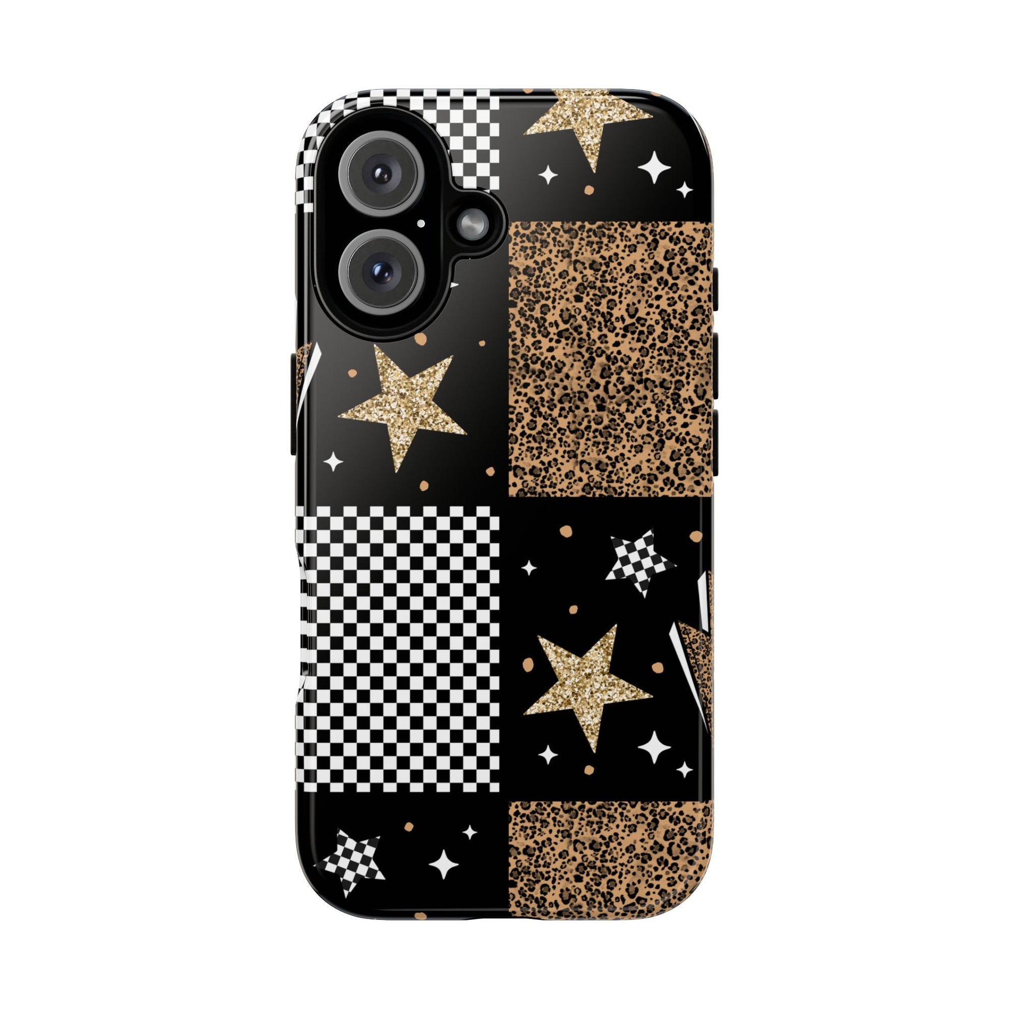 Checkered Leopard Star Phone Case, Stars tough case Case, Cute Punk Phone Cover