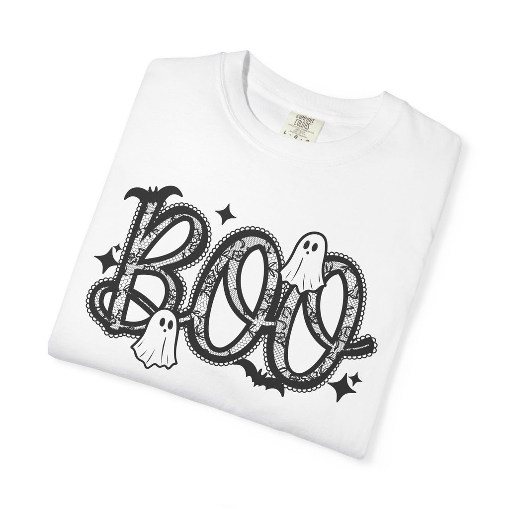 BOO Lace Halloween T-Shirt Comfort Color For Women