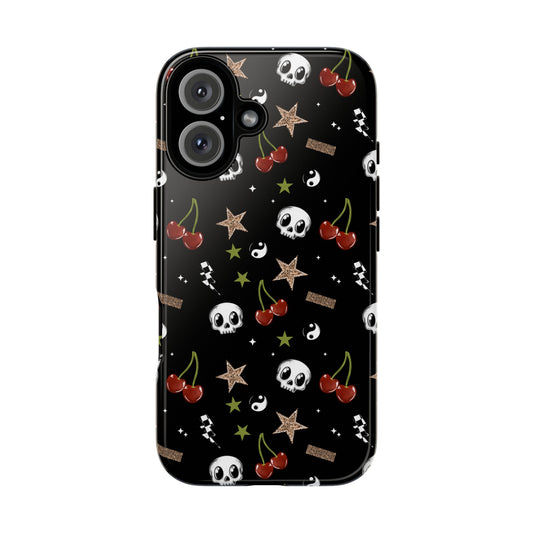 Skull Cherry Leopard Stars Phone Case, Cherry tough case Case, Cute Punk Phone Cover