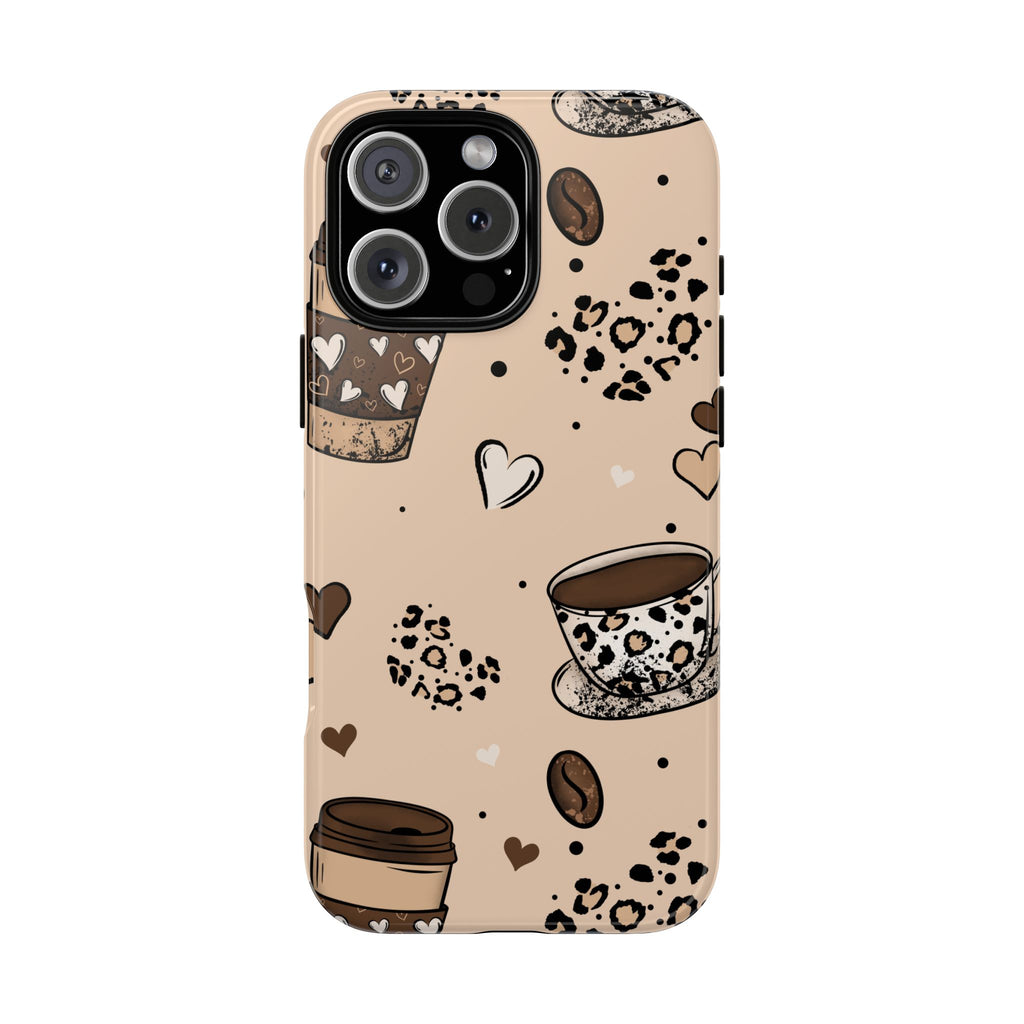 Leopard Heart Coffee Phone Case, Leopard tough case Case, Cute coffee Phone Cover
