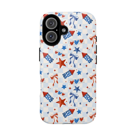 4th of July Star Themed Phone Case, Stars checkered tough case Case, Cute Bow Phone Cover