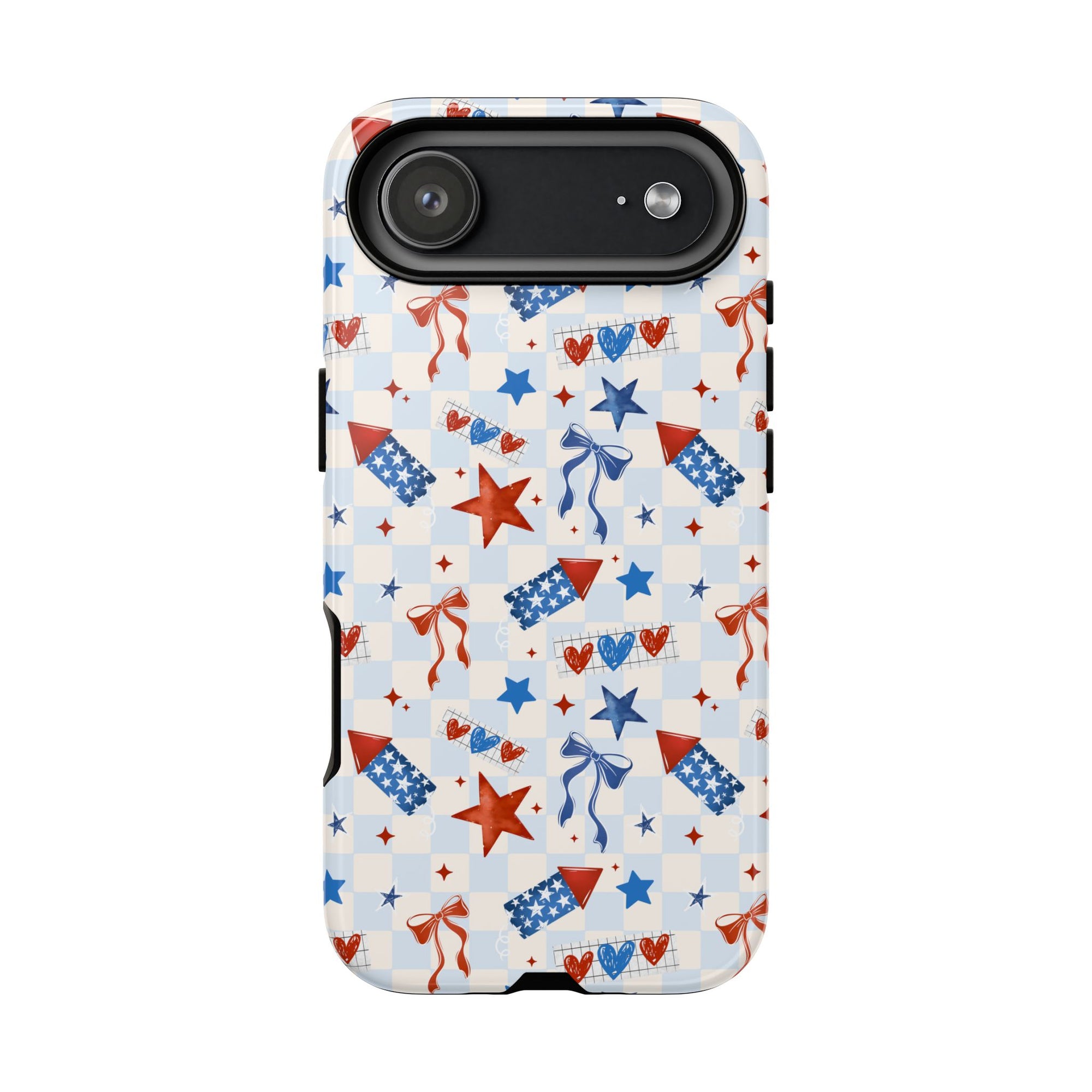 4th of July Star Themed Phone Case, Stars checkered tough case Case, Cute Bow Phone Cover