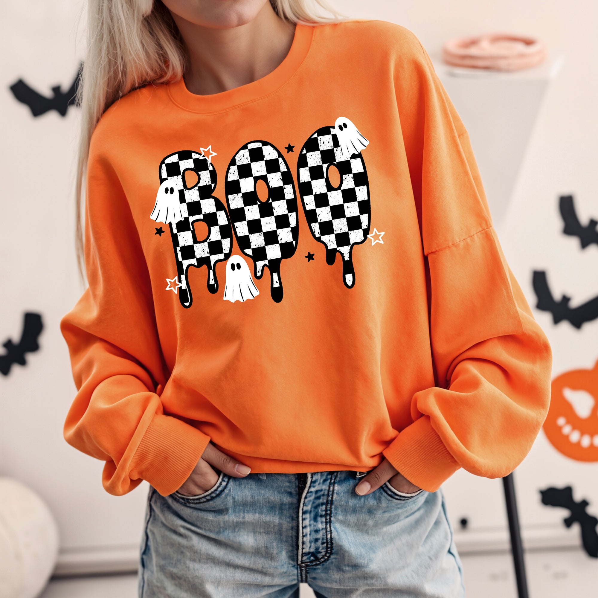 Boo Sweatshirt, Trendy Halloween Sweater, Spooky Season Sweater, Fall Vibes, Cute Ghost Sweatshirt, Stars Ghost