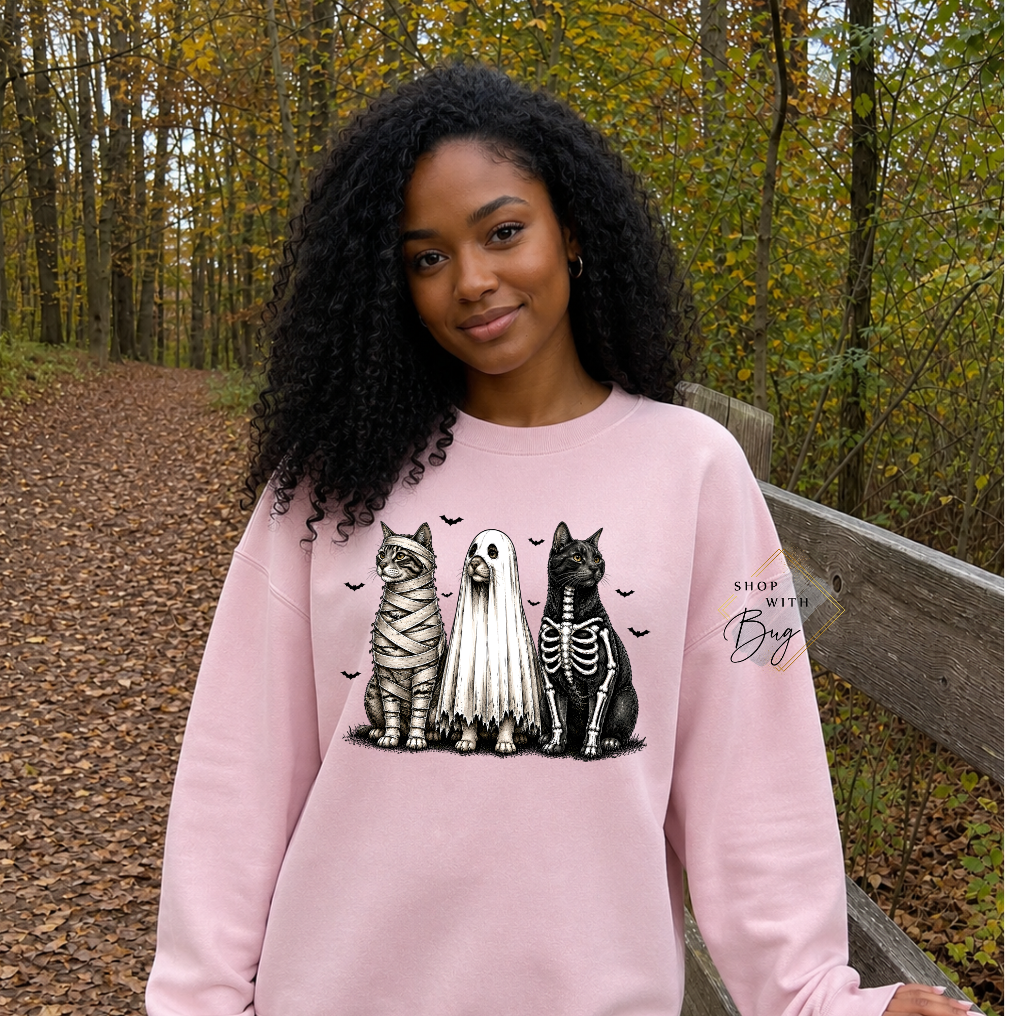 Skull Cats Sweatshirt, Trendy Halloween Sweater, Spooky Season Sweater, Fall Vibes, Cute Ghost Sweatshirt, Stars Ghost