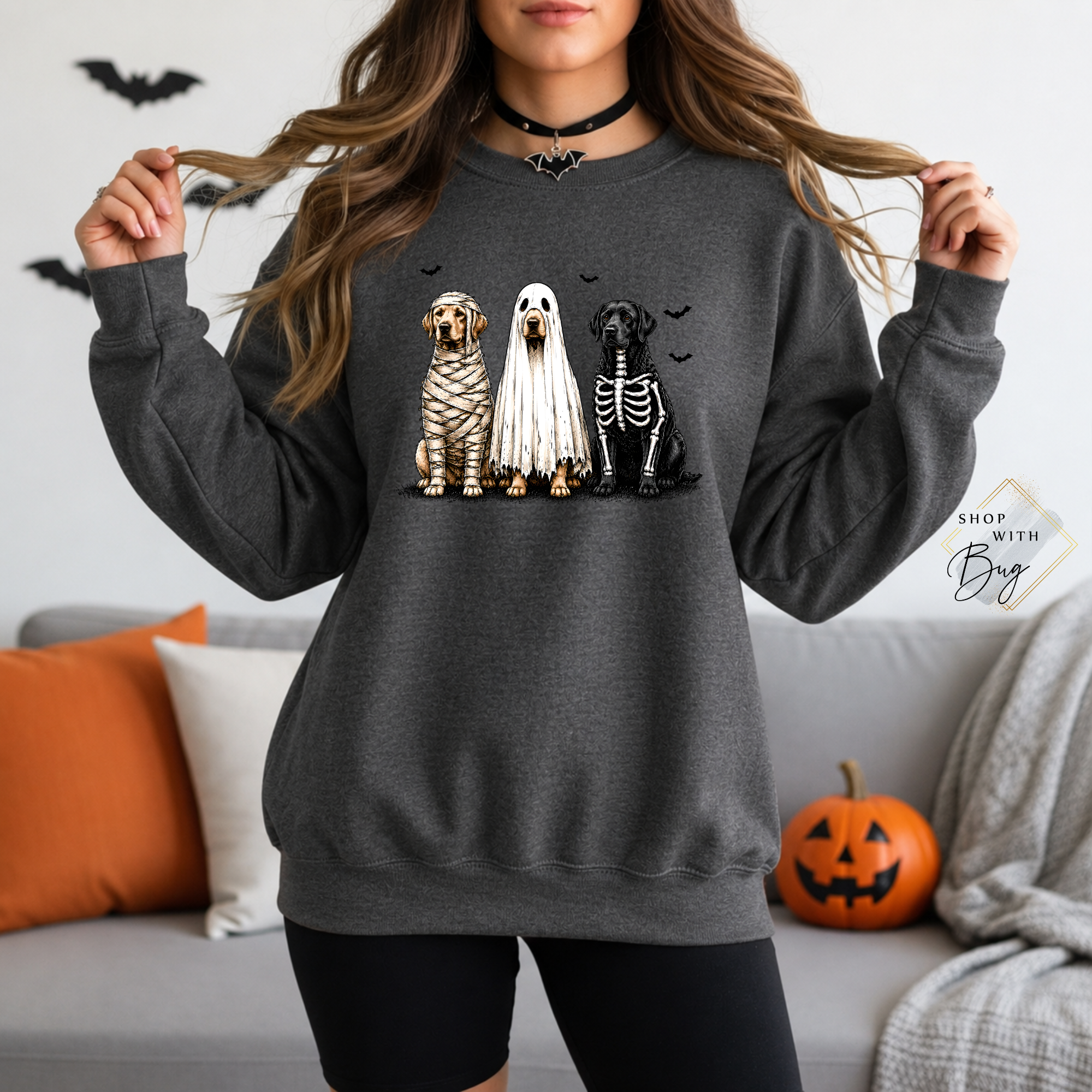 Skull Dogs Sweatshirt, Trendy Halloween Sweater, Spooky Season Sweater, Fall Vibes, Cute Ghost Sweatshirt, Stars Ghost