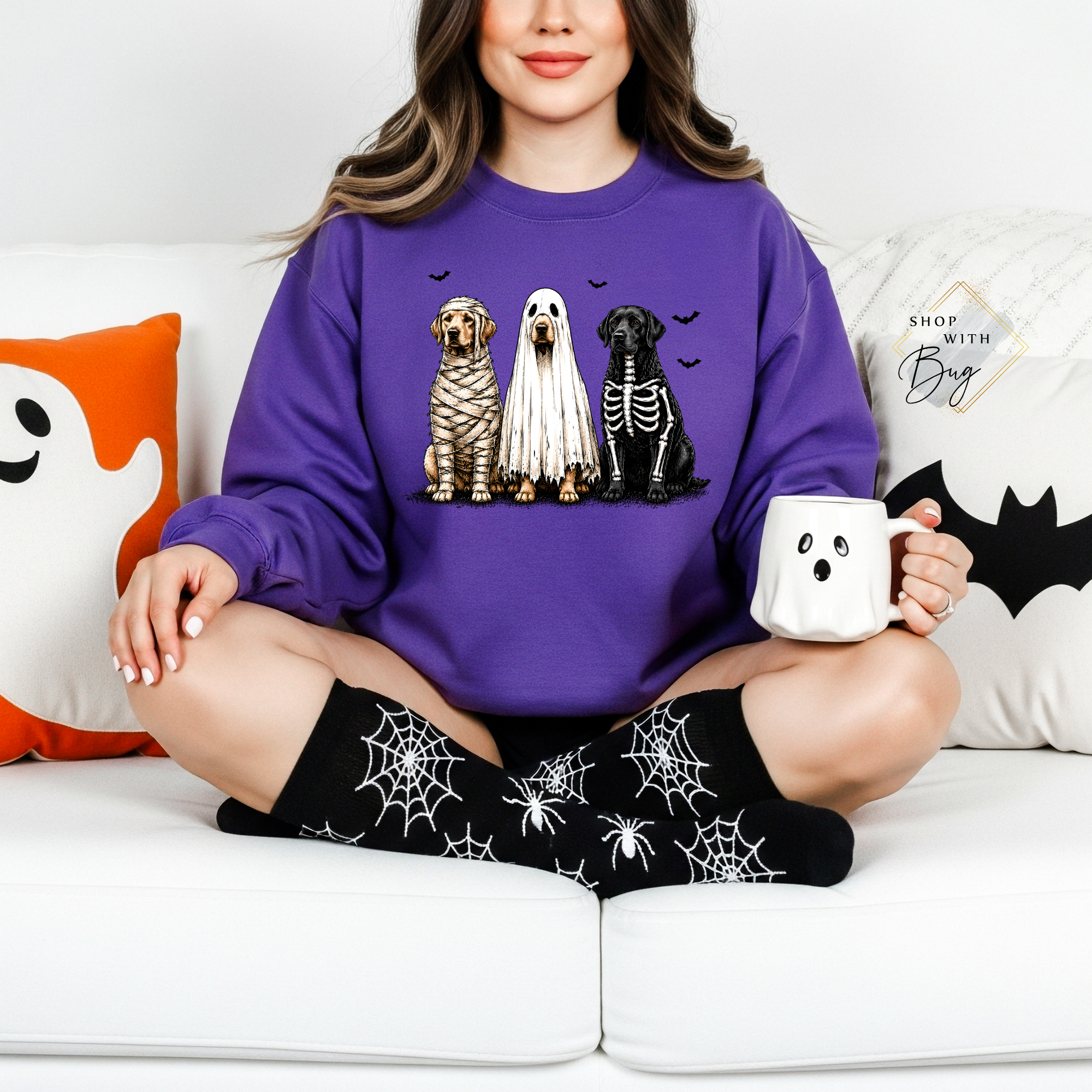 Skull Dogs Sweatshirt, Trendy Halloween Sweater, Spooky Season Sweater, Fall Vibes, Cute Ghost Sweatshirt, Stars Ghost