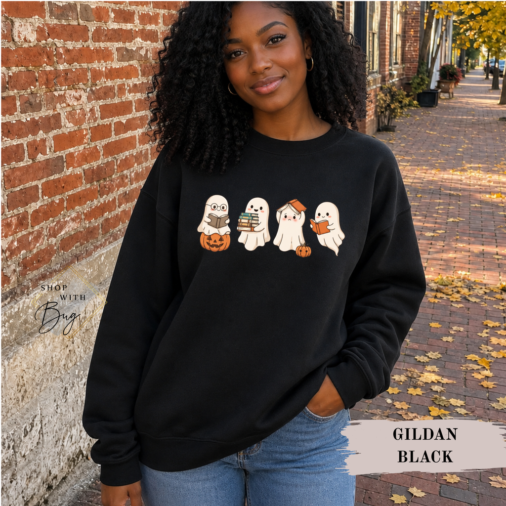 Ghost Books Sweatshirt, Trendy Halloween Sweater, Spooky Season Sweater, Fall Vibes, Cute Ghost Sweatshirt, Stars Ghost