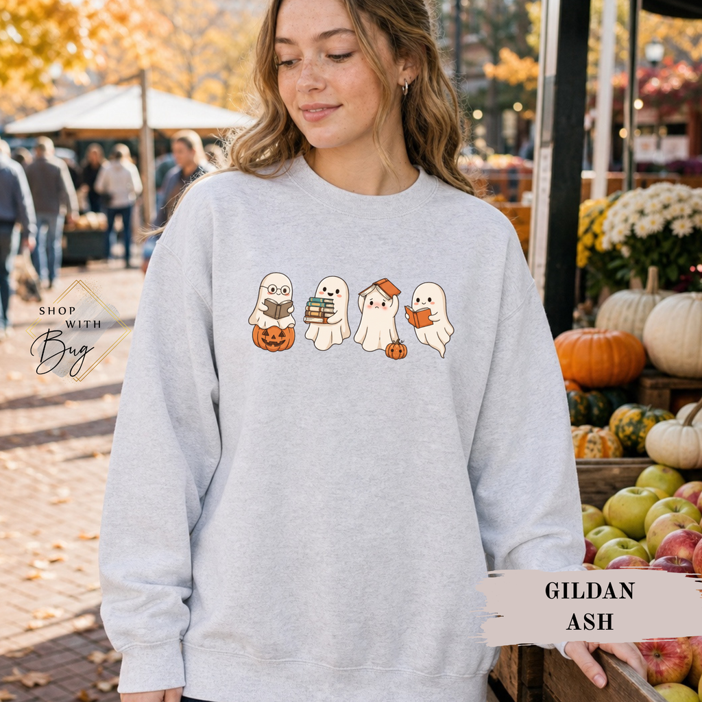 Ghost Books Sweatshirt, Trendy Halloween Sweater, Spooky Season Sweater, Fall Vibes, Cute Ghost Sweatshirt, Stars Ghost