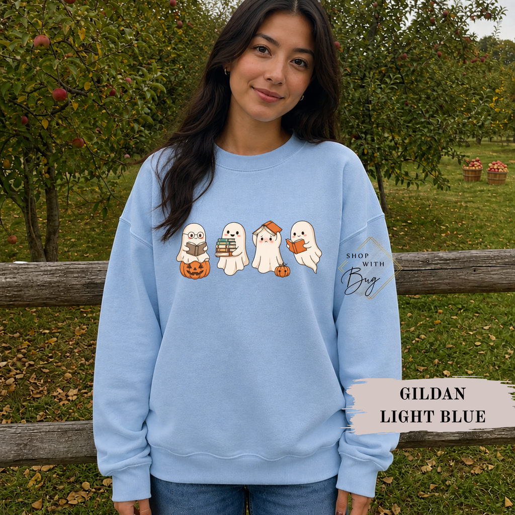 Ghost Books Sweatshirt, Trendy Halloween Sweater, Spooky Season Sweater, Fall Vibes, Cute Ghost Sweatshirt, Stars Ghost