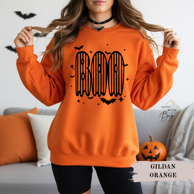Circus Striped Boo Sweatshirt, Trendy Halloween Sweater, Spooky Season Sweater, Fall Vibes, Cute Boo Sweatshirt