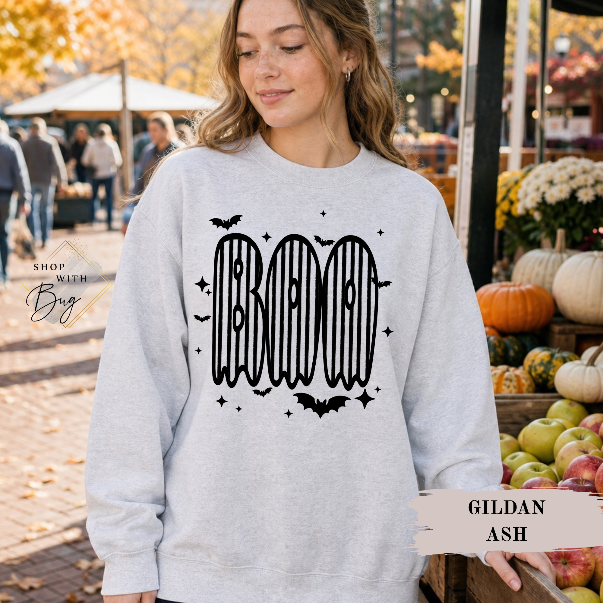 Circus Striped Boo Sweatshirt, Trendy Halloween Sweater, Spooky Season Sweater, Fall Vibes, Cute Boo Sweatshirt