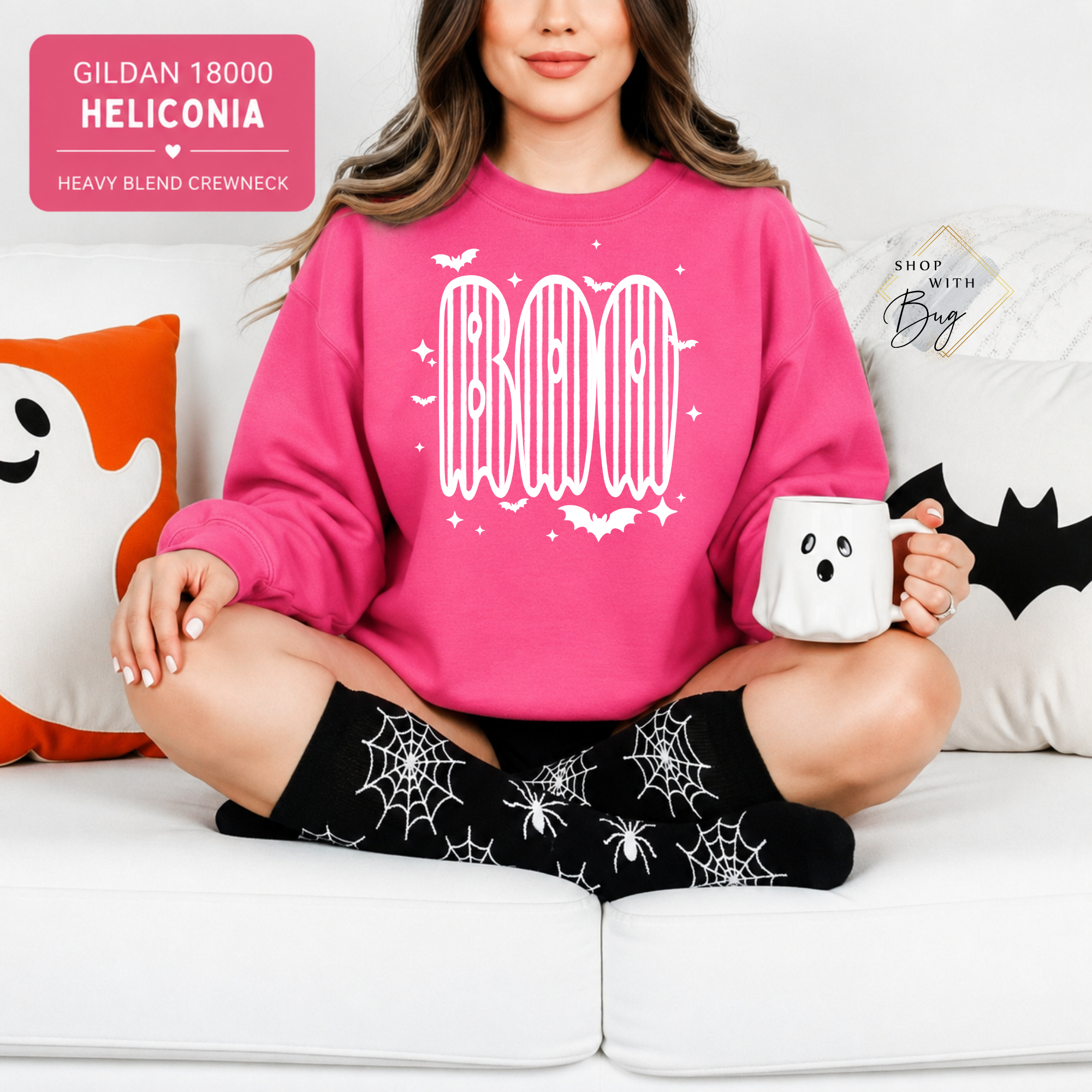 Circus Striped Boo Sweatshirt, Trendy Halloween Sweater, Spooky Season Sweater, Fall Vibes, Cute Boo Sweatshirt