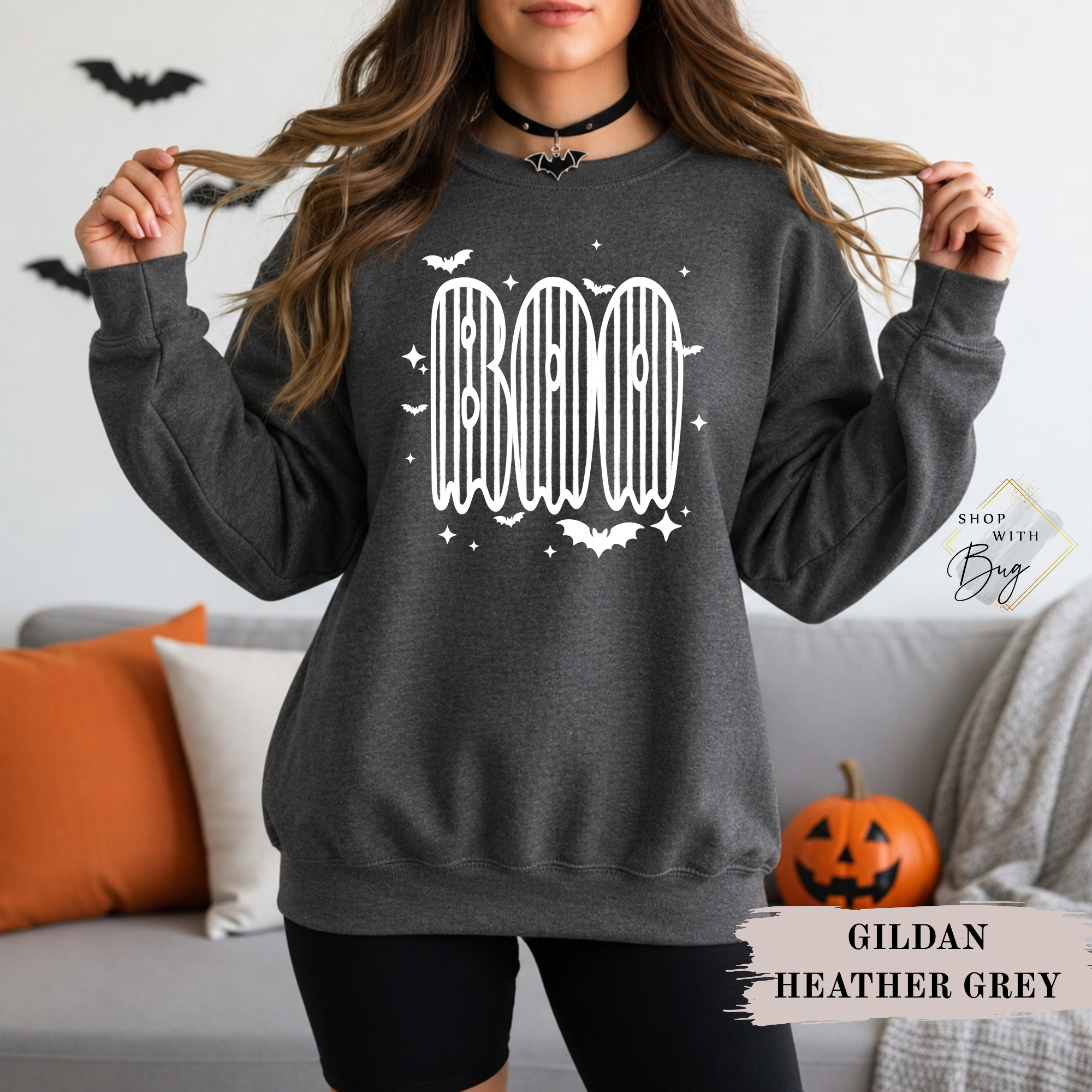 Circus Striped Boo Sweatshirt, Trendy Halloween Sweater, Spooky Season Sweater, Fall Vibes, Cute Boo Sweatshirt