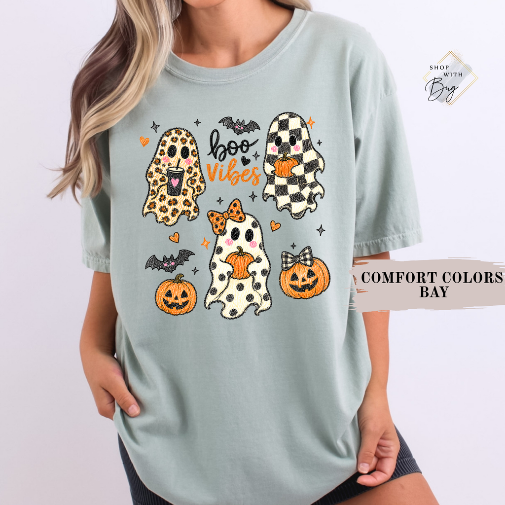 Boo Vibes Halloween T-Shirt Comfort Color For Women