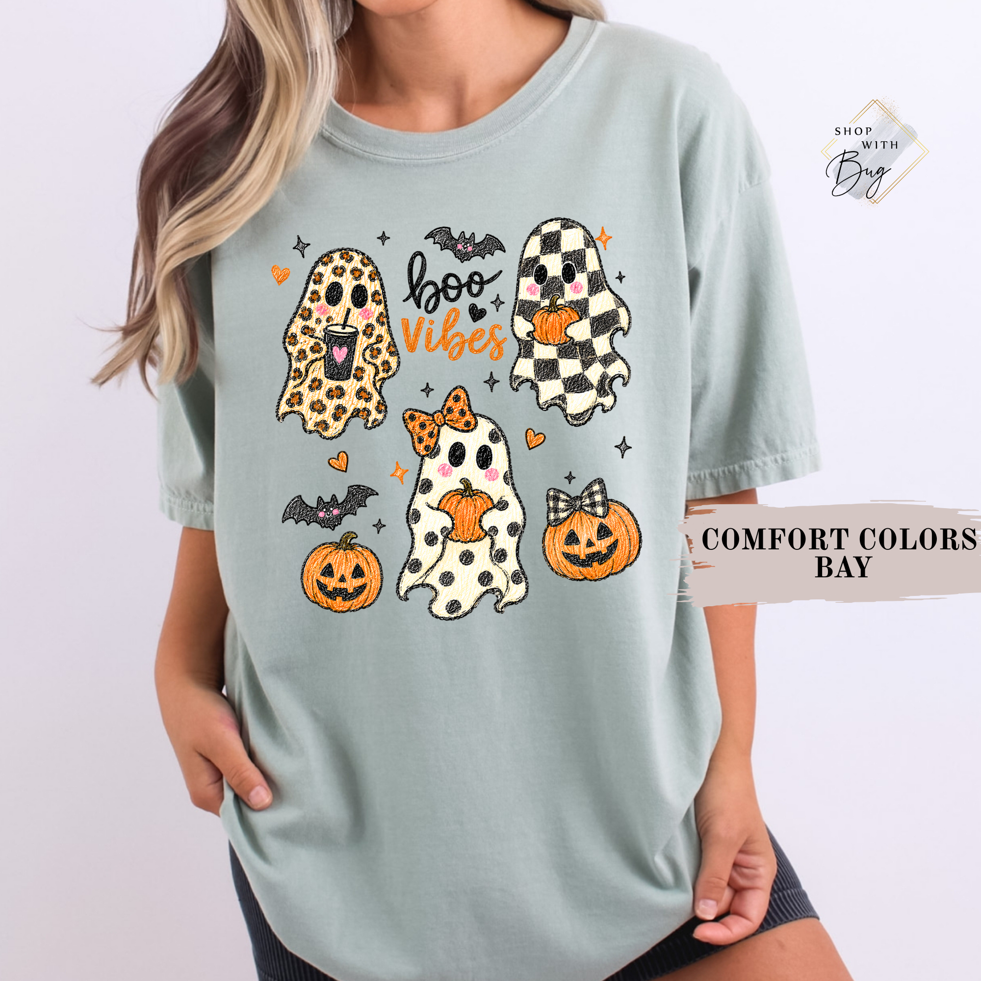 Boo Vibes Halloween T-Shirt Comfort Color For Women