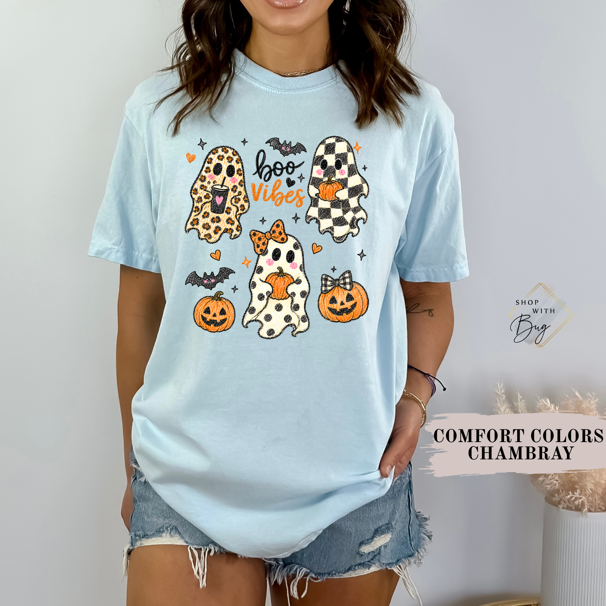Boo Vibes Halloween T-Shirt Comfort Color For Women