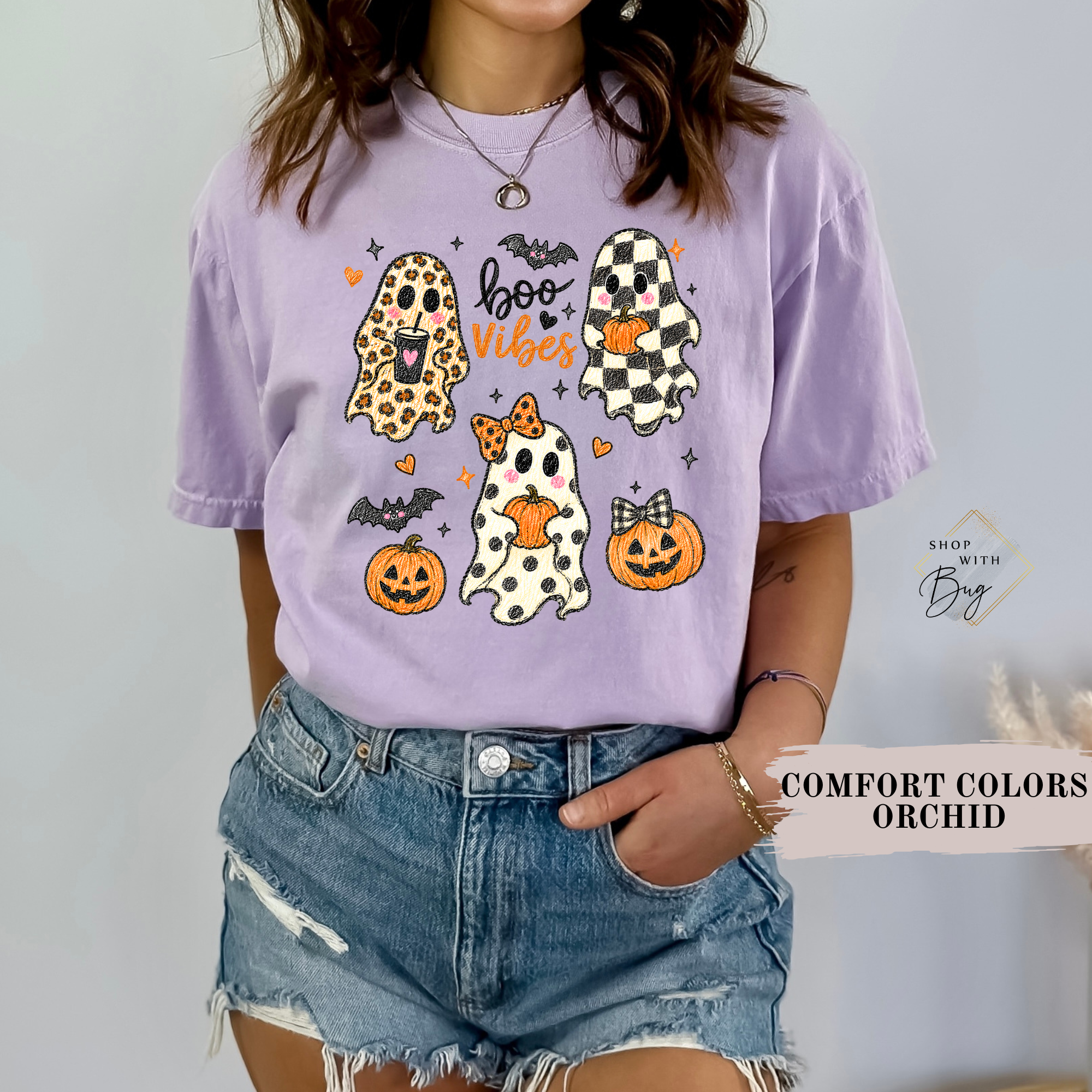Boo Vibes Halloween T-Shirt Comfort Color For Women