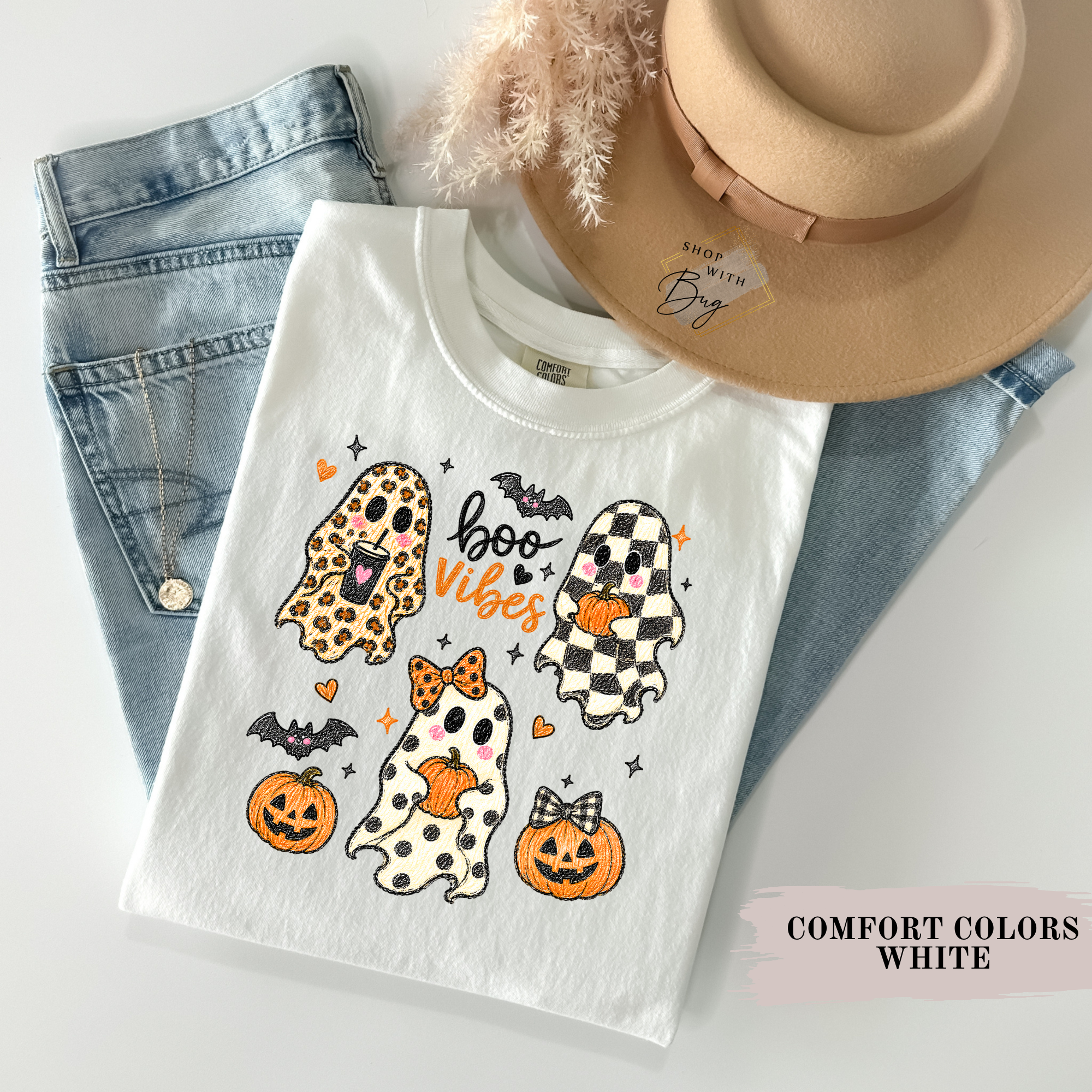 Boo Vibes Halloween T-Shirt Comfort Color For Women