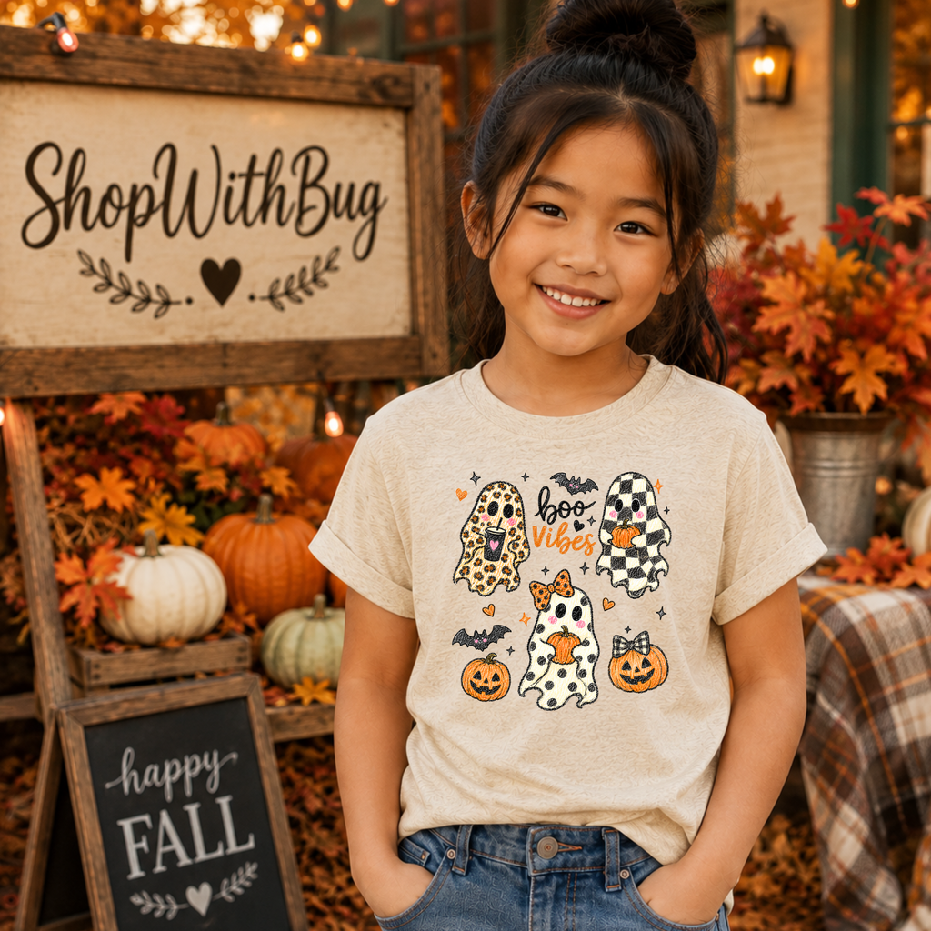 Boo Vibes Halloween Toddler Short Sleeve Tee
