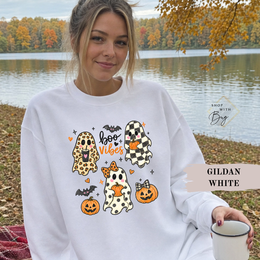 Boo Vibes Pumpkins Sweatshirt, Trendy Halloween Sweater, Spooky Season Sweater, Fall Vibes, Cute Pumpkin Sweatshirt
