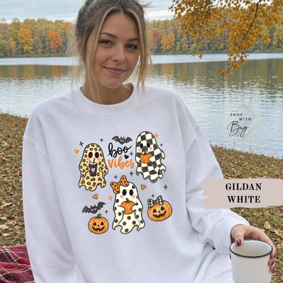 Boo Vibes Pumpkins Sweatshirt, Trendy Halloween Sweater, Spooky Season Sweater, Fall Vibes, Cute Pumpkin Sweatshirt