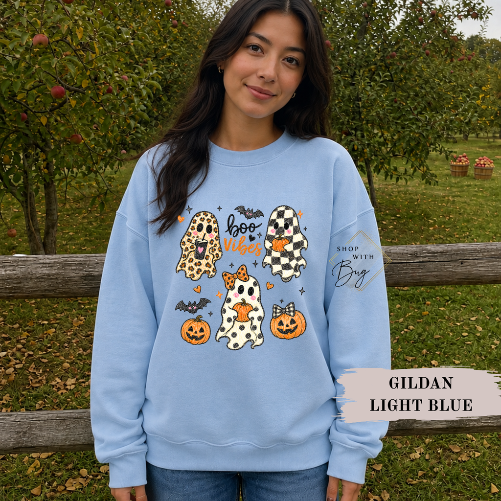 Boo Vibes Pumpkins Sweatshirt, Trendy Halloween Sweater, Spooky Season Sweater, Fall Vibes, Cute Pumpkin Sweatshirt